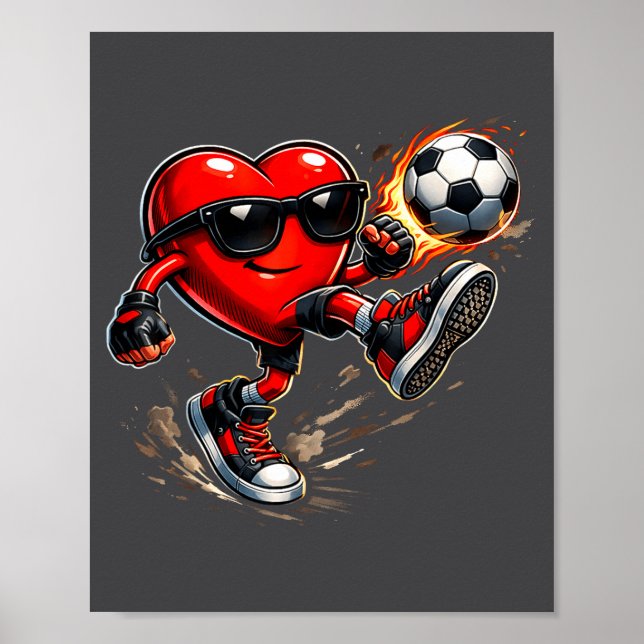Cute Heart Playing Soccer Valentines Day Soccer Bo Poster (Framsidan)