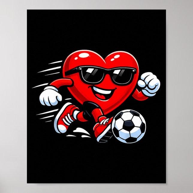 Cute Heart Playing Soccer Valentines Day Soccer Bo Poster (Framsidan)