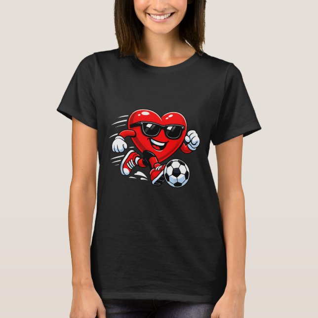 Cute Heart Playing Soccer Valentines Day Soccer Bo T Shirt (Framsida)
