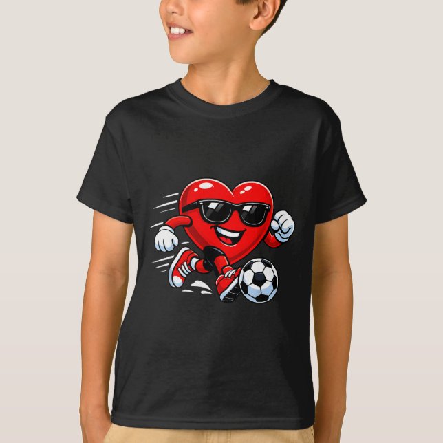 Cute Heart Playing Soccer Valentines Day Soccer Bo T Shirt (Framsida)