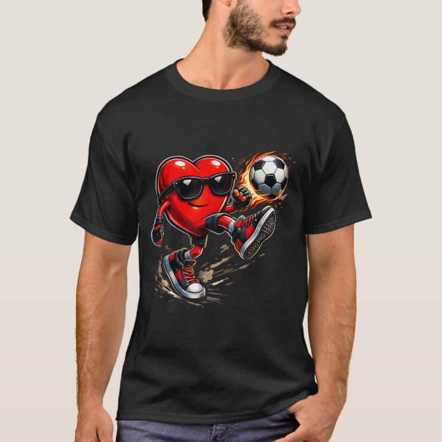 Cute Heart Playing Soccer Valentines Day Soccer Bo T Shirt (Framsida)