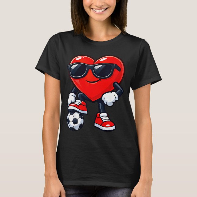 Cute Heart Playing Soccer Valentines Day Soccer Bo T Shirt (Framsida)