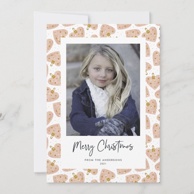 Cute Heart-prydnadsföremål Fotojulkort Julkort (Framsida)