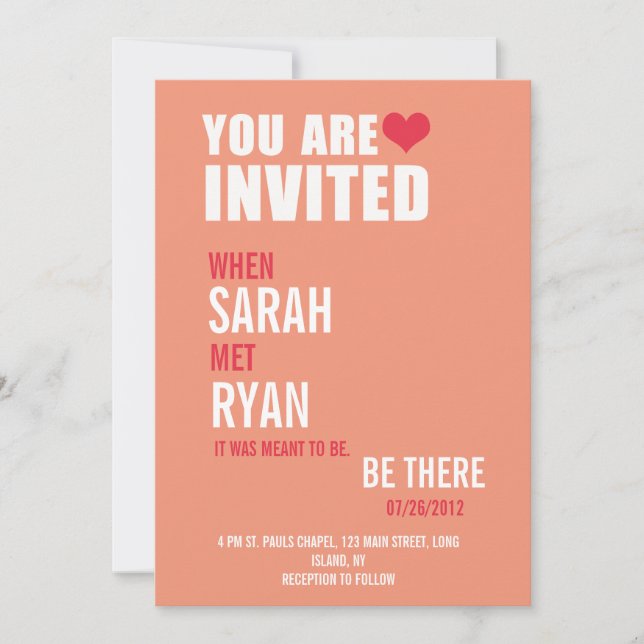 Cute Heart Red & Peach Wedding bjudits in Inbjudningar (Framsida)