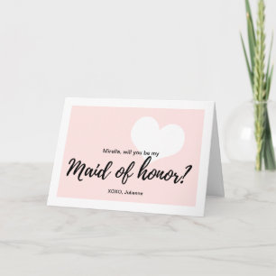 Cute Heart Rosa "Kommer du att vara min maid of ho Inbjudan