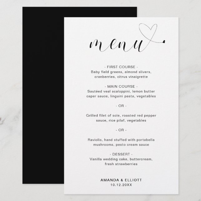 Cute Heart Simple Modern Bröllop Menu (Fram/baksida)