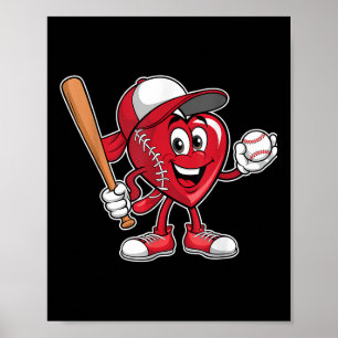 Cute Heart spelar Baseball Valentines day Boys Gi Poster