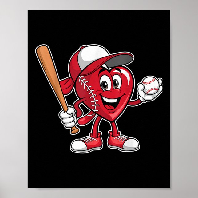 Cute Heart spelar Baseball Valentines day Boys Gi Poster (Framsidan)