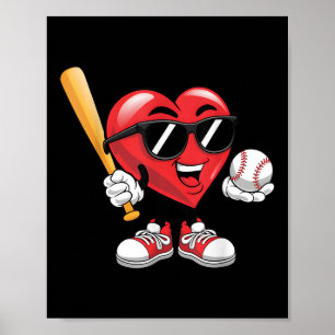 Cute Heart spelar Baseball Valentines day Boys Gi Poster