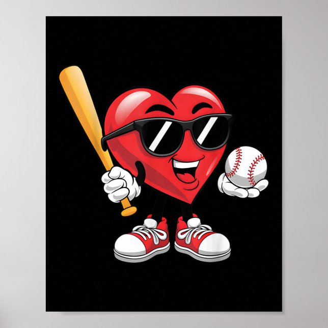 Cute Heart spelar Baseball Valentines day Boys Gi Poster (Framsidan)