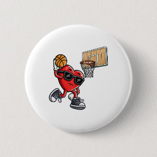 Cute Heart spelar basketball Valentines day Baske Knapp
