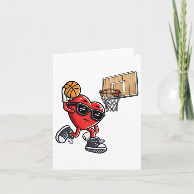 Cute Heart spelar basketball Valentines day Baske Kort (Framsida)