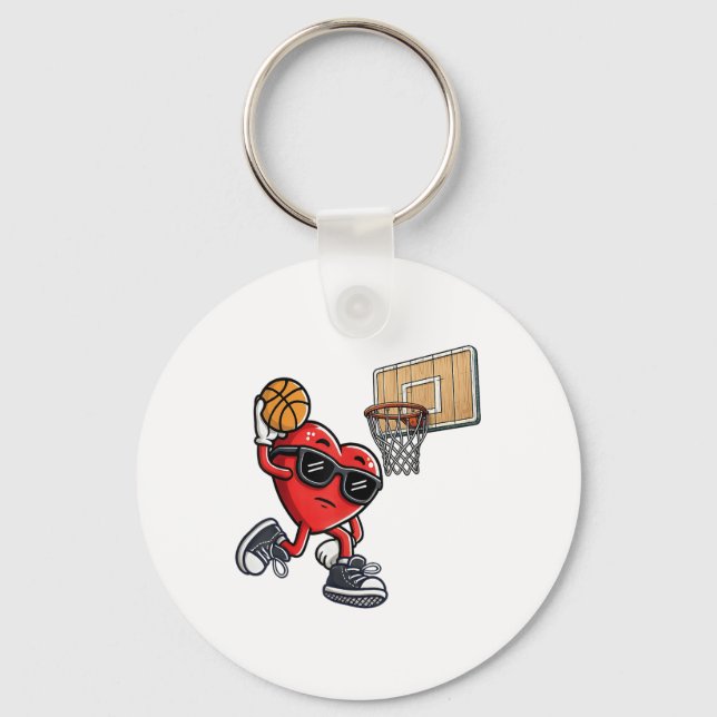 Cute Heart spelar basketball Valentines day Baske Nyckelring (Framsida)