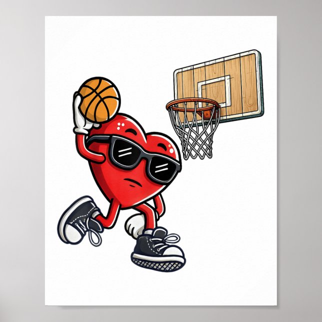 Cute Heart spelar basketball Valentines day Baske Poster (Framsidan)