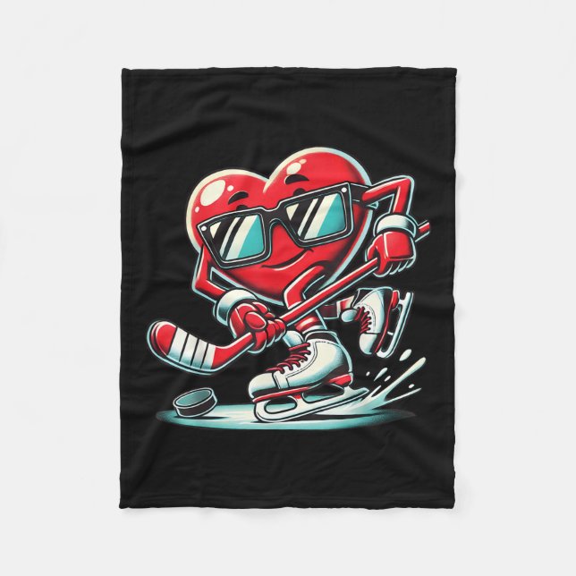 Cute Heart Spelar ishockey Valentines day Manar W Fleecefilt (Framsidan)
