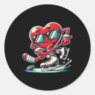 Cute Heart Spelar ishockey Valentines day Manar W Runt Klistermärke