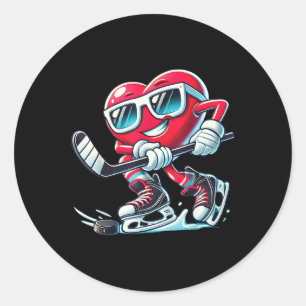 Cute Heart Spelar ishockey Valentines day Manar W Runt Klistermärke