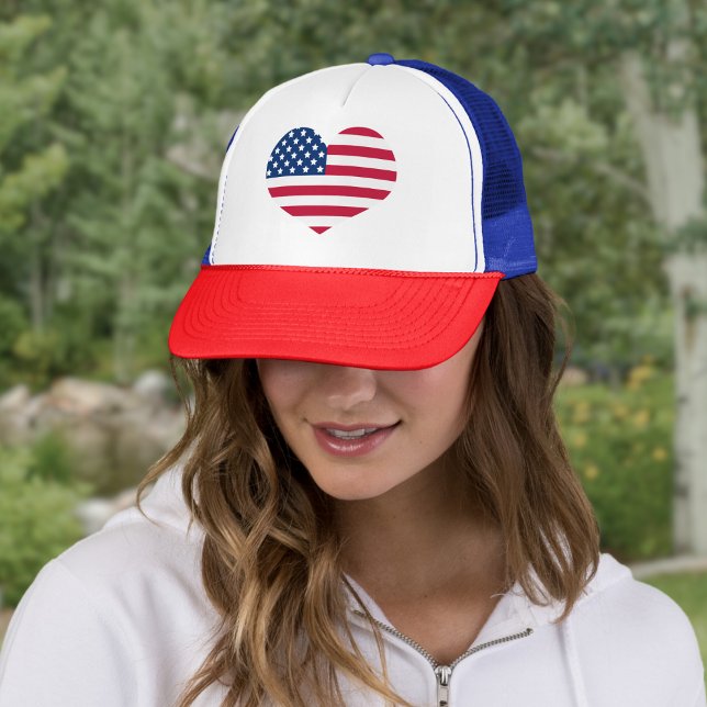 Cute Heart USA flagga Patriotic Red White och Blue Keps (Skapare uppladdad)