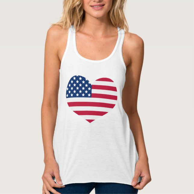 Cute Heart USA flagga Patriotic Red White och Blue Linne Med Racerback (Framsida)