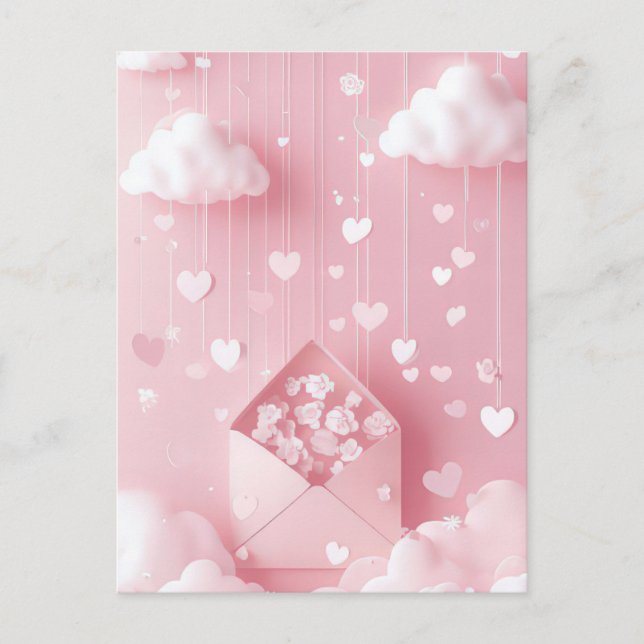 Cute Hearts and Clouds Valentine's Hälsning Vykort (Framsida)