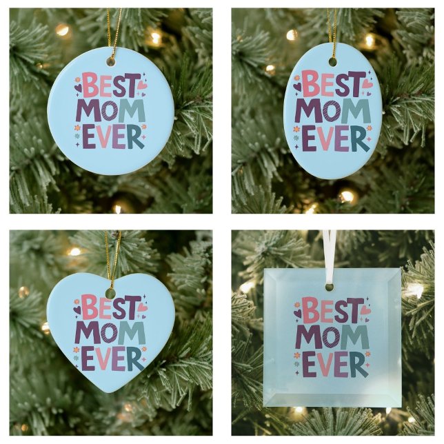 Cute Hearts and Flowers Best Mamma någonsin Julgransprydnad Keramik (Cute Hearts and Flowers Best Mom Ever ornaments)