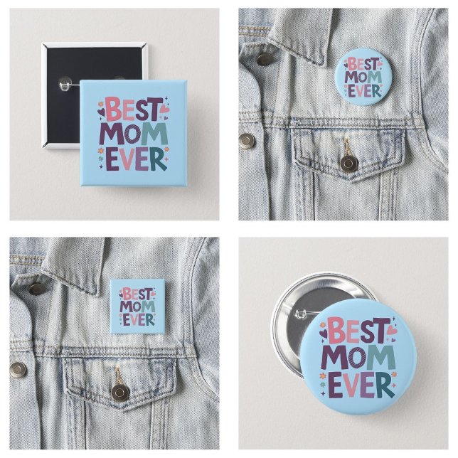 Cute Hearts and Flowers Best Mamma någonsin Knapp (Cute Hearts and Flowers Best Mom Ever buttons)