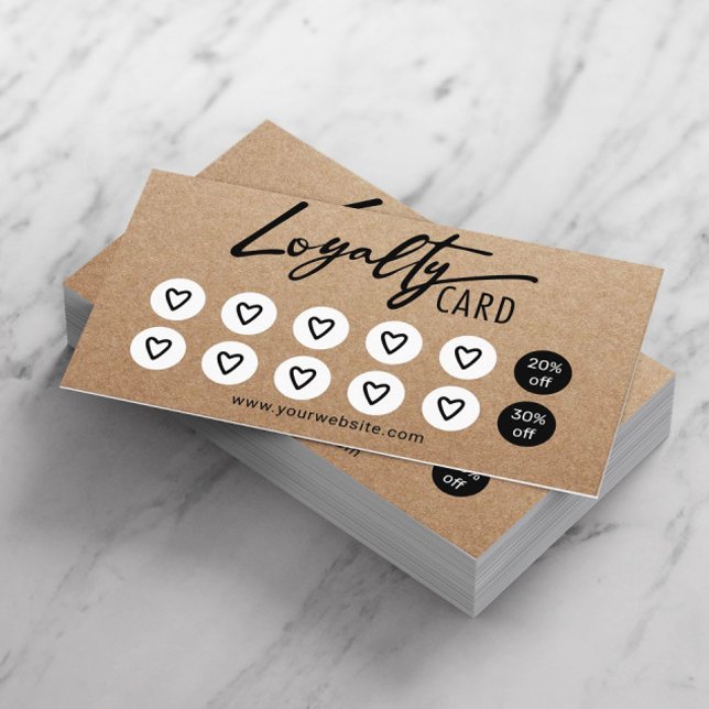 Cute Hearts Beauty Salon Spa Rustic Kraft Loyalty Lojalitetskort (Skapare uppladdad)