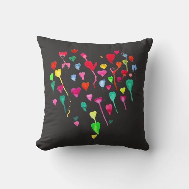 Cute hearts boho pop rosa och svart kudde (Framsida)