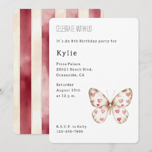 Cute Hearts Butterfly Birthday Inbjudningar