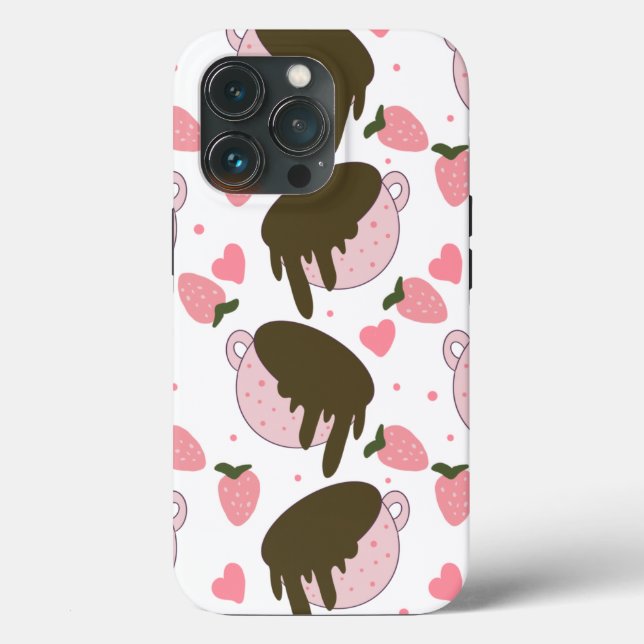 Cute Hearts Choklad Jordgubbar Mönster Rosa  (Baksida )