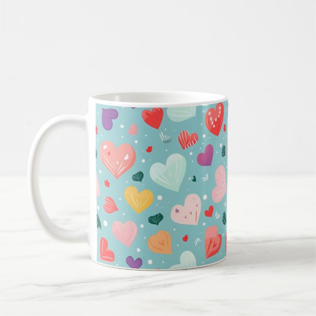 Cute Hearts Colorful Mönster Kaffemugg (Vänster)