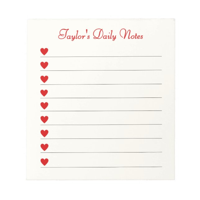 Cute Hearts Daily Notes Valentine Gift Anteckningsblock (Framsida)