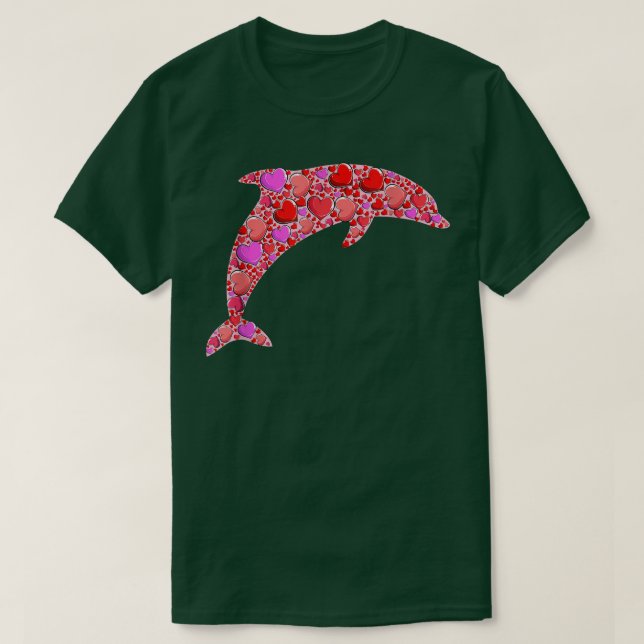 Cute Hearts Dolphin Funny Animals Älskare Valentin T Shirt (Design framsida)