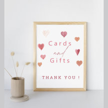 Cute Hearts Girly Baby Shower Card and Gifts Sign