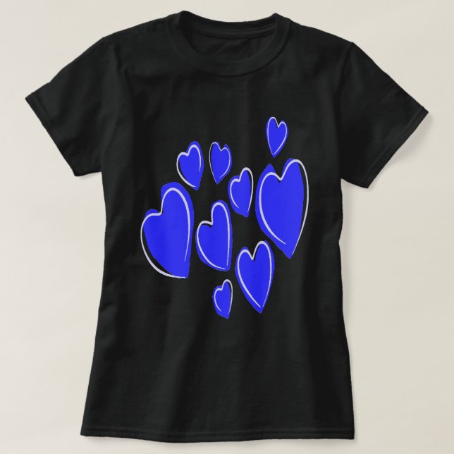 Cute Hearts Hand Drawn Blue Romantic Doodle T Shirt (Design framsida)
