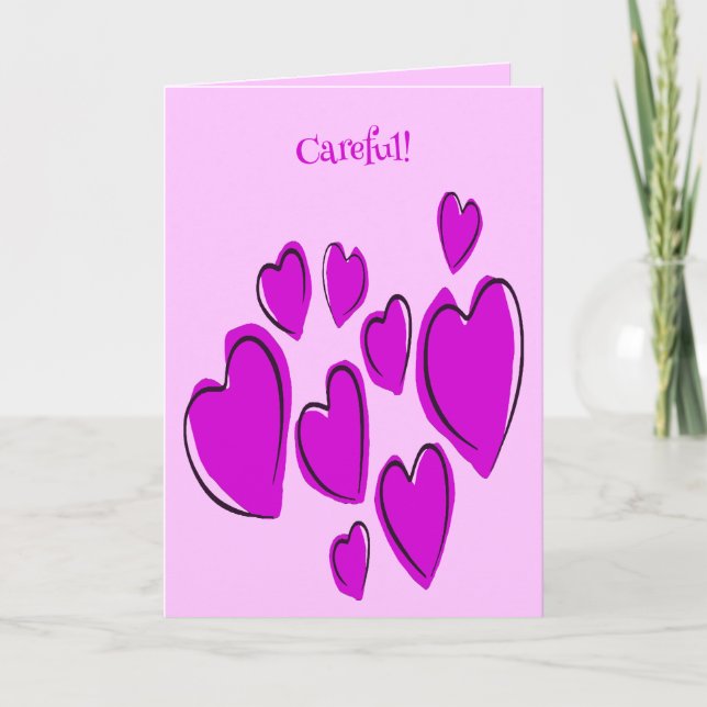 Cute Hearts Hand Drawn Bold Pink Romantic Doodle Kort (Framsida)