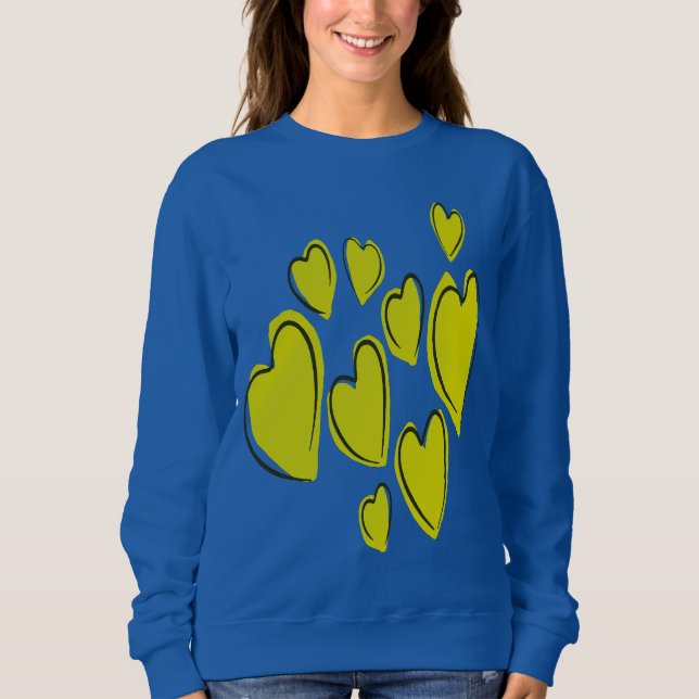 Cute Hearts Hand Drawn Bold Yellow Romantic Doodle T Shirt (Framsida)