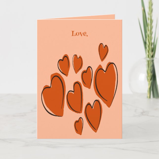 Cute Hearts Hand Drawn Orange Romantic Doodle Kort (Framsida)