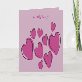 Cute Hearts Hand Drawn Pink Romantic Doodle Kort