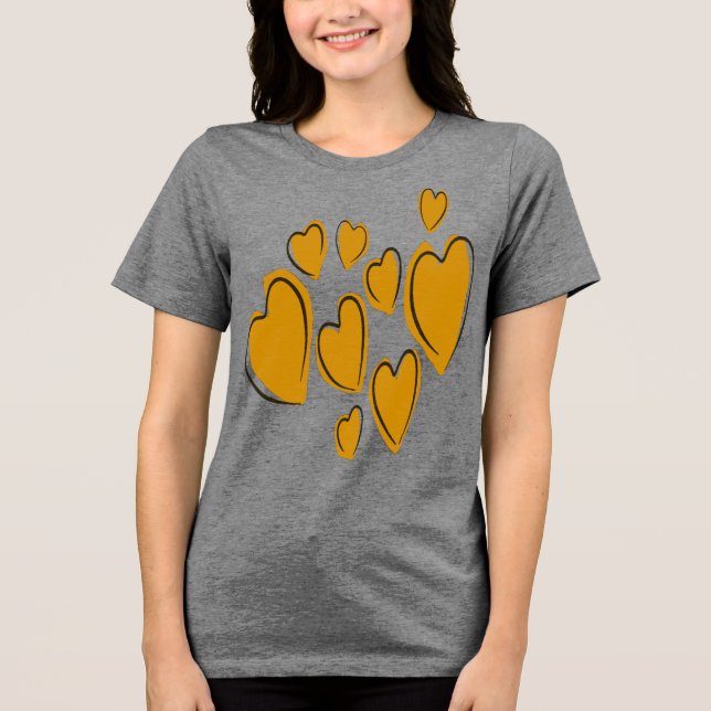 Cute Hearts Hand Drawn Yellow Romantic Doodle T Shirt (Framsida)