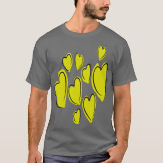 Cute Hearts Hand plockade Gult Romantic Doodle T Shirt