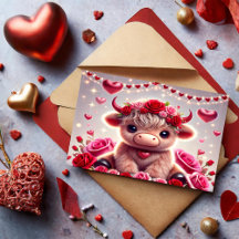 Cute Hearts Highland Cow-Valentineser