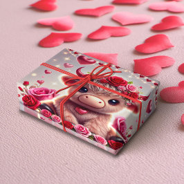 Cute Hearts Highland Cow-Valentineser Presentpapper