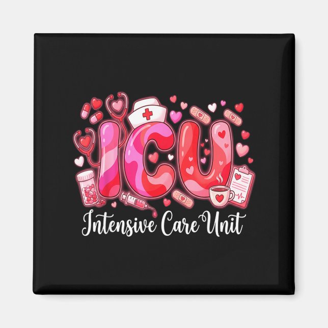 Cute Hearts Icu Valentine Nurse Valentines Day Shi Magnet (Framsidan)