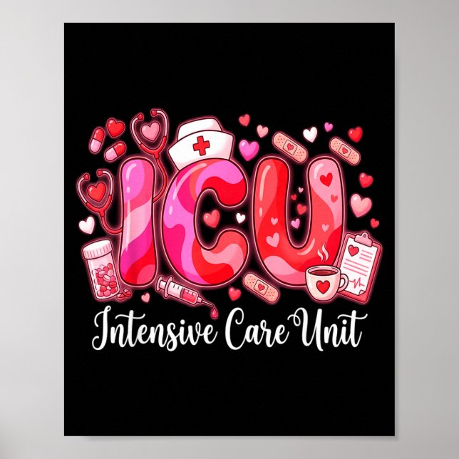 Cute Hearts Icu Valentine Nurse Valentines Day Shi Poster (Framsidan)