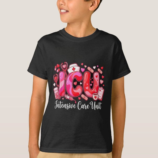 Cute Hearts Icu Valentine Nurse Valentines Day Shi T Shirt (Framsida)