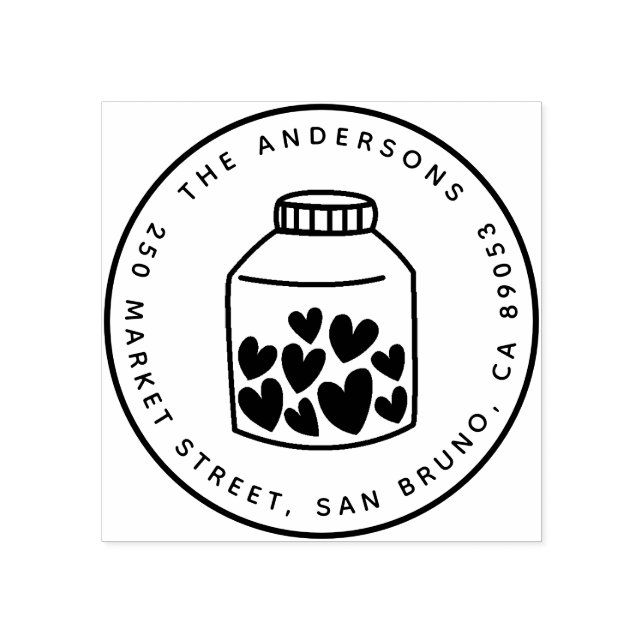 Cute Hearts Mason Burk Round Namn Returadress Stämpel (Tryck)