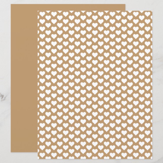 Cute Hearts Mönster Light Brown Scrapbook Papper (Fram/baksida)