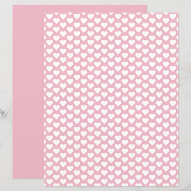 Cute Hearts Mönster Pastel Rosa Scrapbook Papper (Fram/baksida)