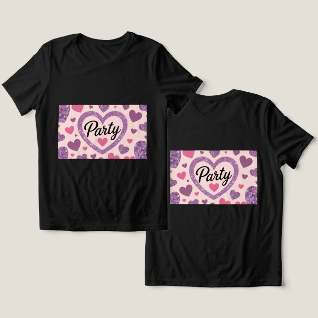 Cute Hearts Party Black T-Shirt (Design fram och bak)
